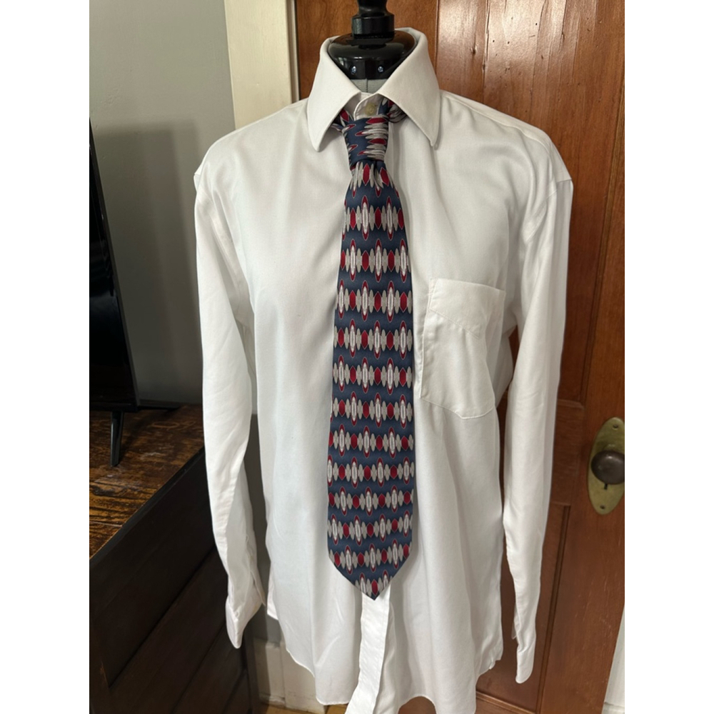 Stafford Mens Silk Blend Geometric‎ Pattern Necktie Blue Red Silver Formal